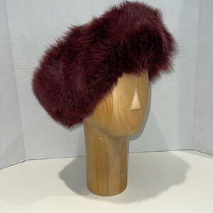 Adrienne Landau Maroon Fox Fur Headband Collar Scarf Wrap